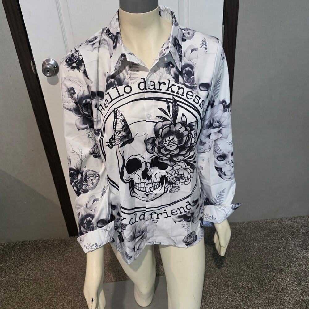 Hello darkness my old friend button down long-sleeve shirt - Picture 2 of 9